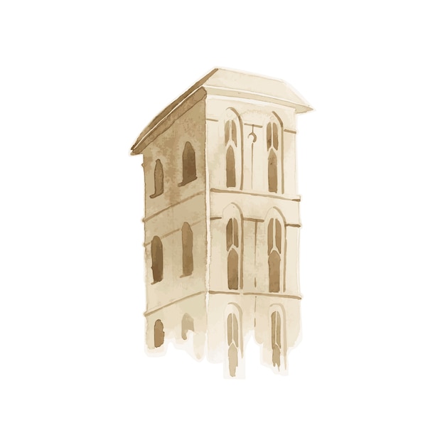 Free vector illustration of mediterranean city building exterior water color style