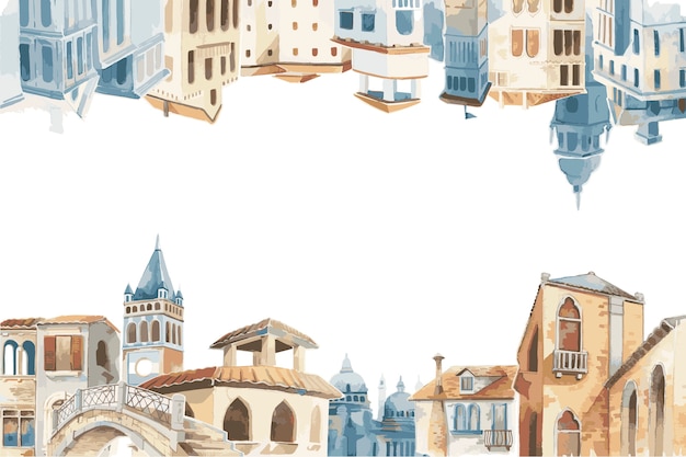 Free vector illustration of mediterranean city building exterior water color style