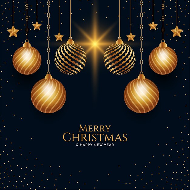 Illustration of Merry Christmas background with golden balls 