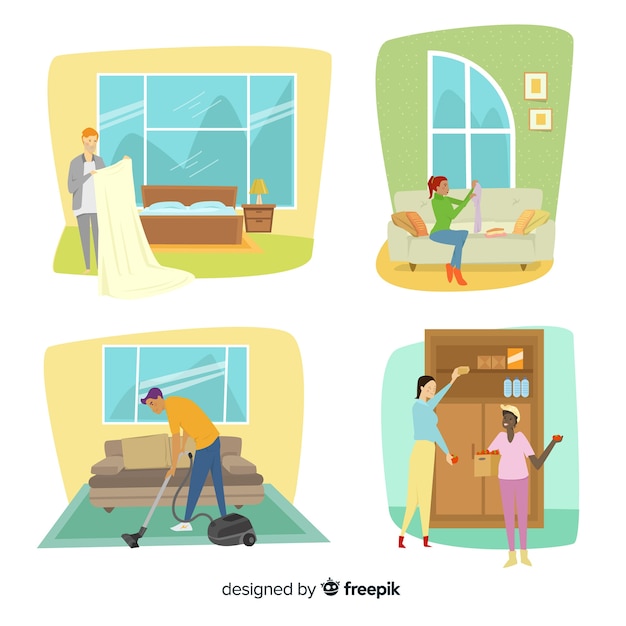 Free Vector illustration of minimalist characters doing housework 