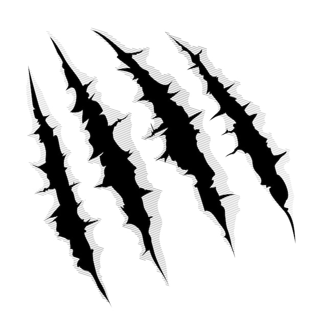 Free Vector illustration of a monster claw or hand scratch or rip through white background