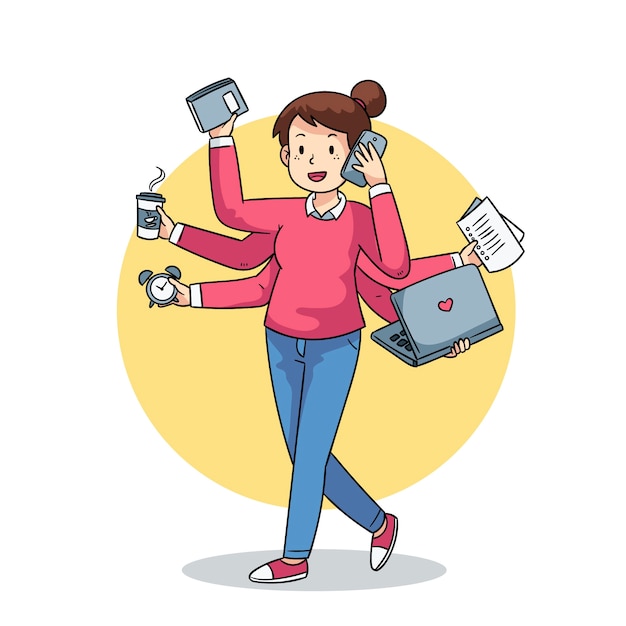 Free vector illustration of a multitasking person