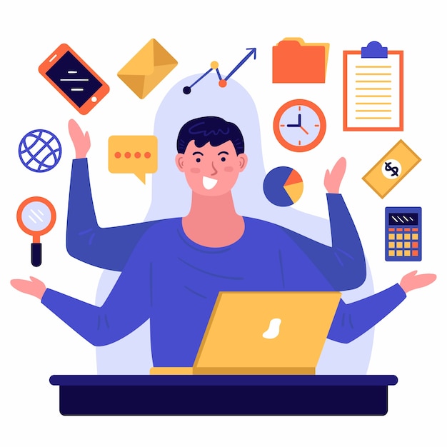 Illustration of a multitasking person