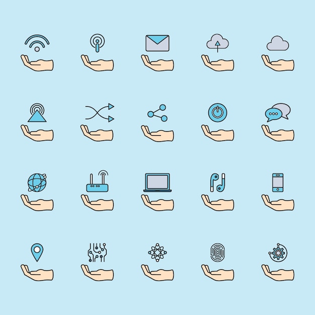 Illustration of online network icons set