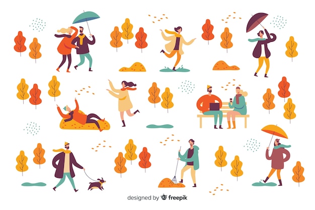 Illustration of people in the autumn park