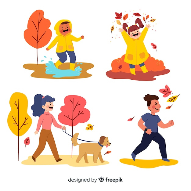 Illustration of people in the autumn park