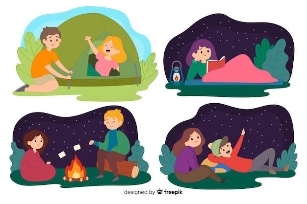 Illustration of people camping in nature