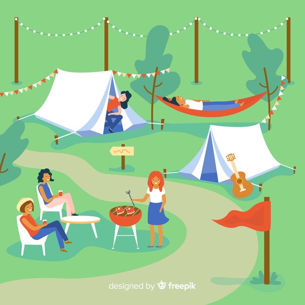 Illustration of people camping in nature