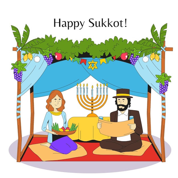 Free Vector illustration of people celebrating sukkot