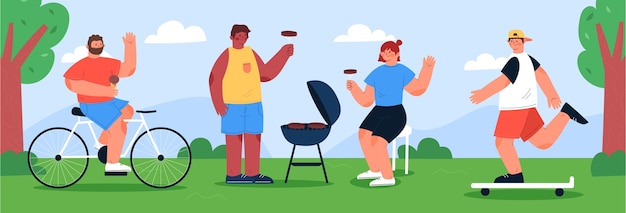 Free vector illustration of people doing outdoor activities