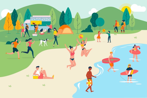 Illustration of people doing outdoor activities