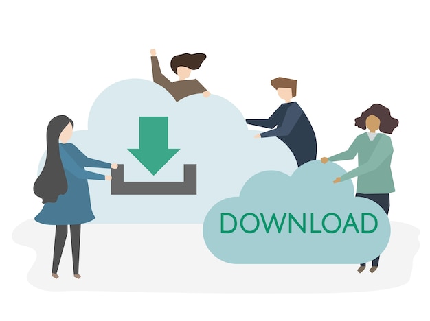 Free Vector illustration of people downloading information