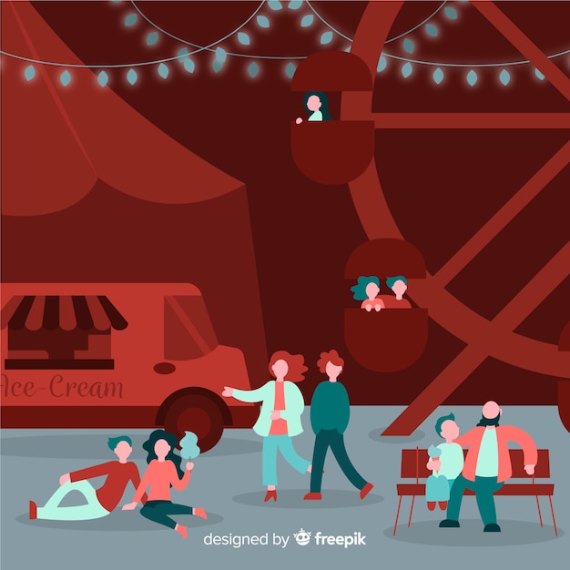 Free Vector illustration of people at a night fair