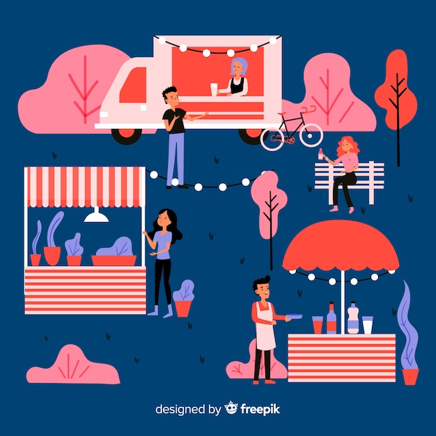 Free Vector illustration of people at a night fair