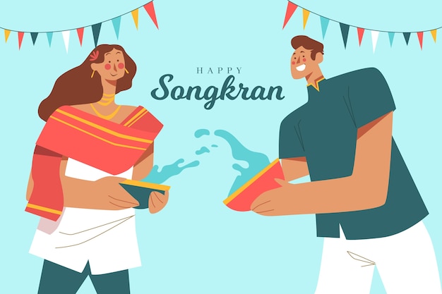 Illustration of people playing at songkran festival