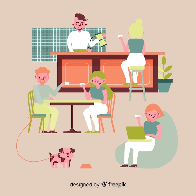 Free Vector illustration of people sitting in a cafe