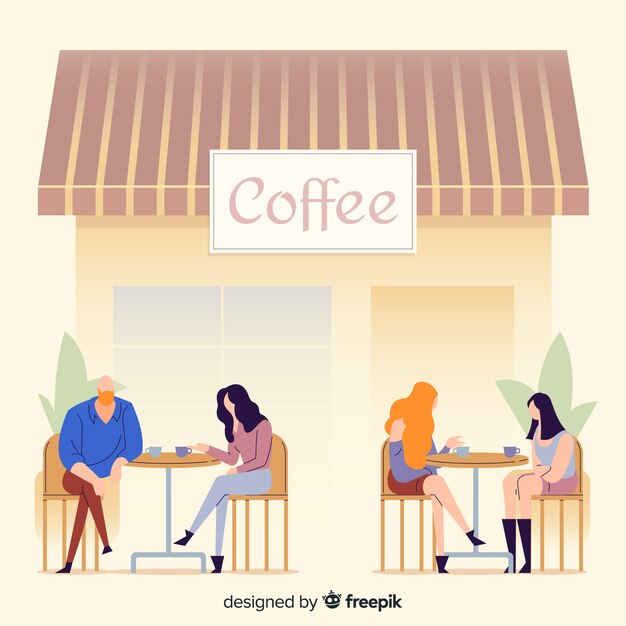 Illustration of people sitting in cafe