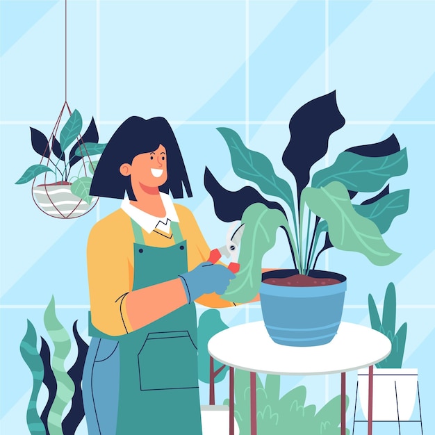 Illustration of people taking care of plants