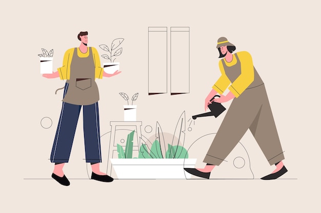 Free Vector illustration of people taking care of plants