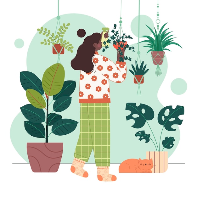 Illustration of people taking care of plants