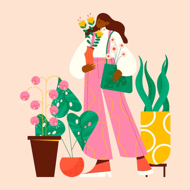 Illustration of people taking care of plants