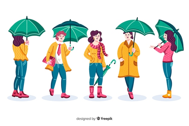 Free Vector illustration of people walking in autumn