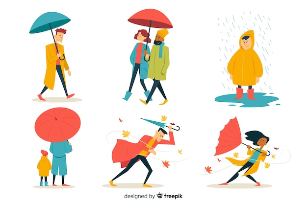 Illustration of people walking in autumn