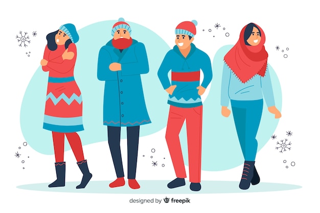 Illustration people wearing winter clothes