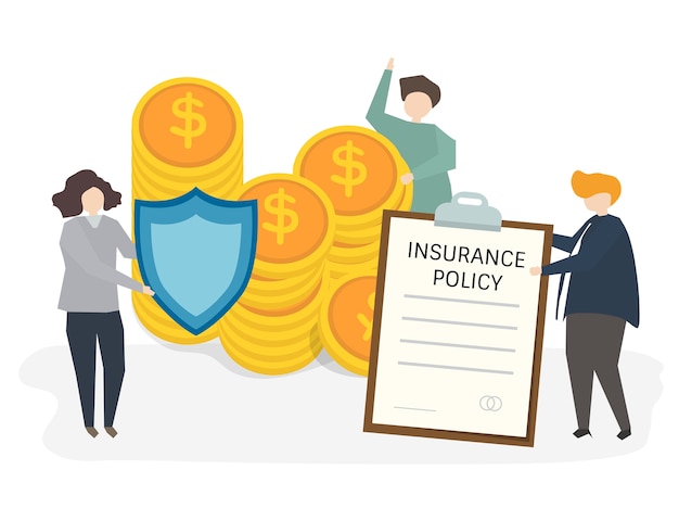 Free vector illustration of people with insurance policy