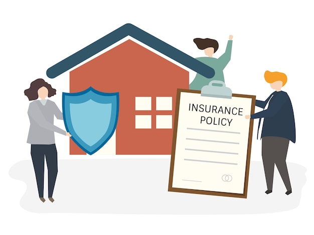 Free Vector illustration of people with insurance policy