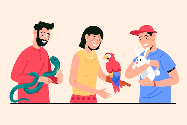 Illustration of people with pets