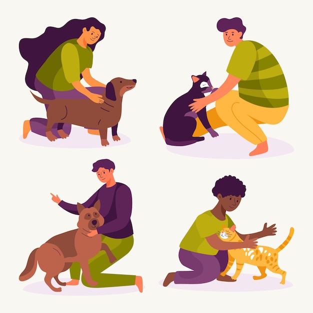 Free Vector illustration of people with pets