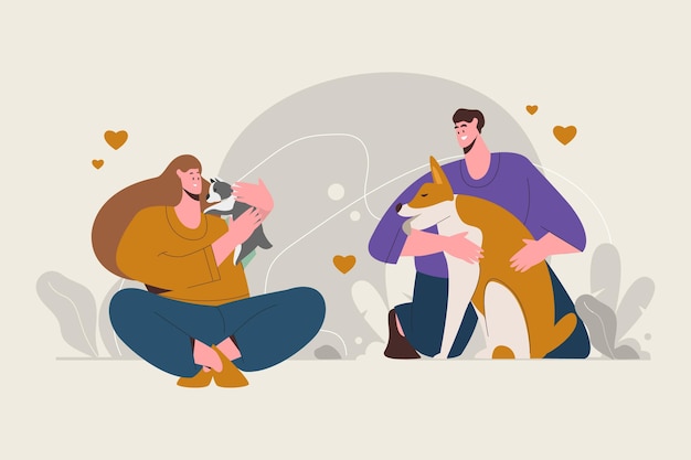 Illustration of people with pets