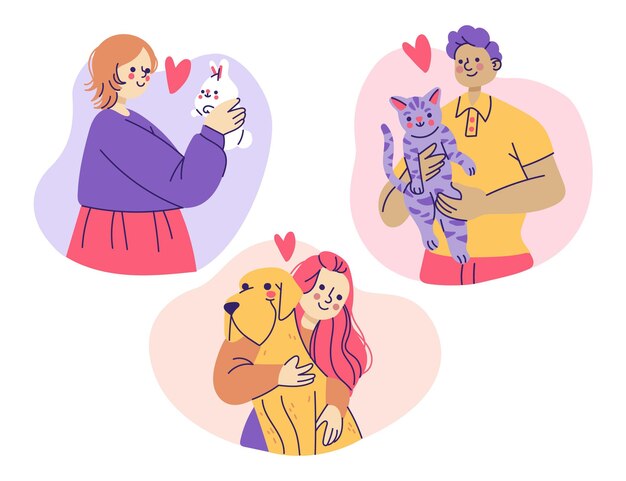 Illustration of people with pets