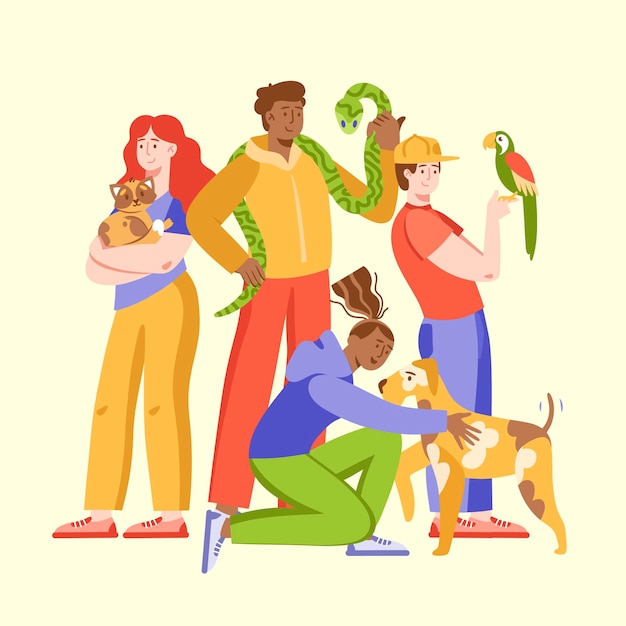 Illustration of people with pets