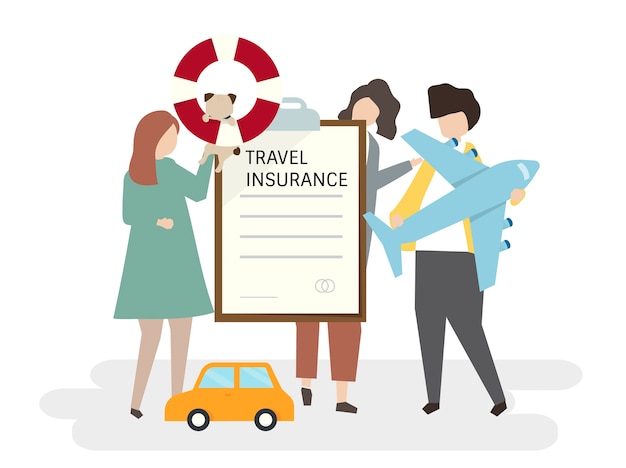 Free Vector illustration of people with travel insurance