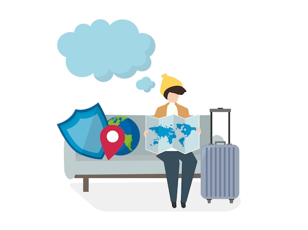 Illustration of people with travel insurance