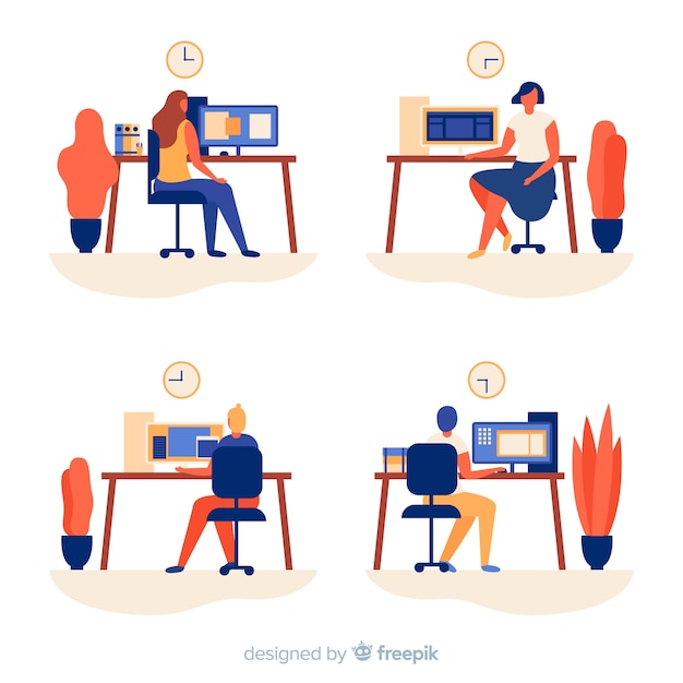 Free vector illustration of people working in office