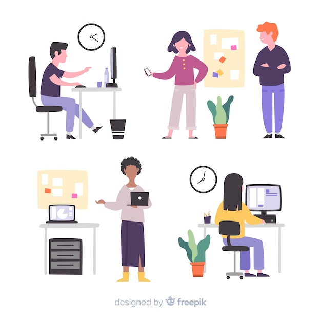 Free Vector illustration of people working in office