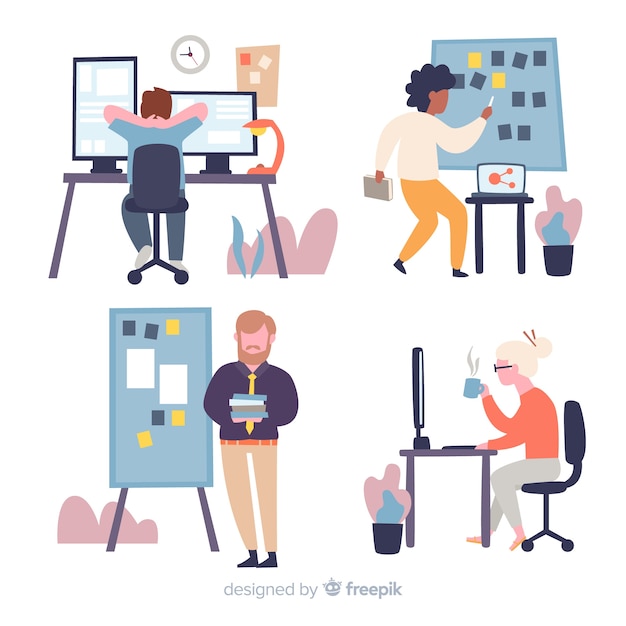 Free Vector illustration of people working in office