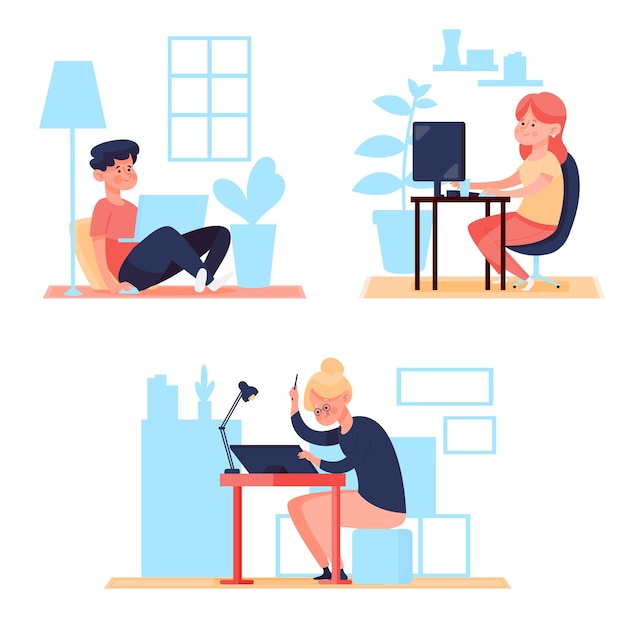 Illustration of people working remotely