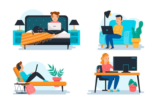 Free Vector illustration of people working remotely