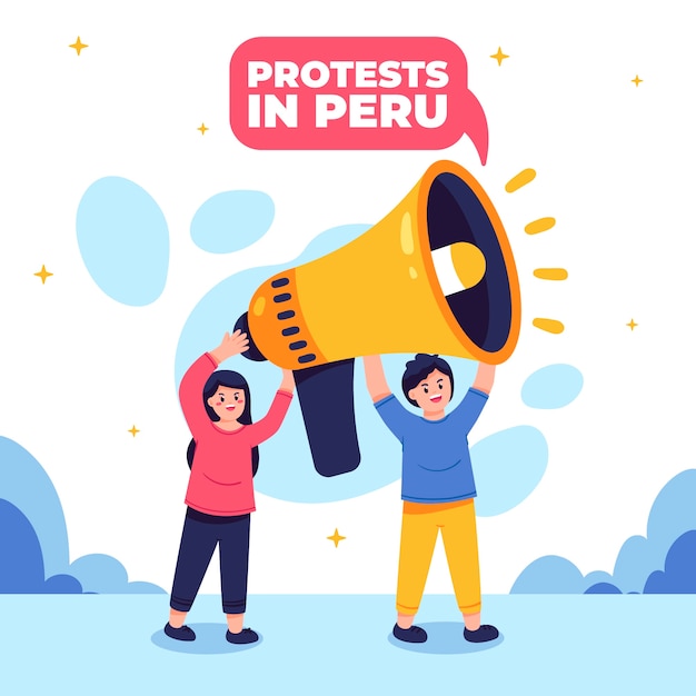 Free Vector illustration of peruvian people with big megaphone