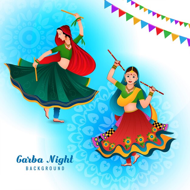 Illustration of playing garba and dandiya in navratri celebration holiday card background