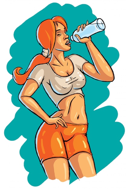 Free Vector illustration of a pretty woman drinking water