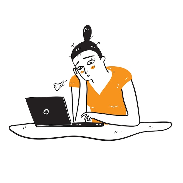 Illustration of a sad businesswoman working remotely