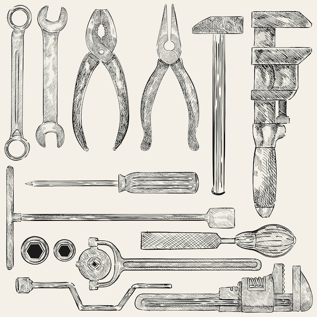 Illustration of a set of mechanic tools