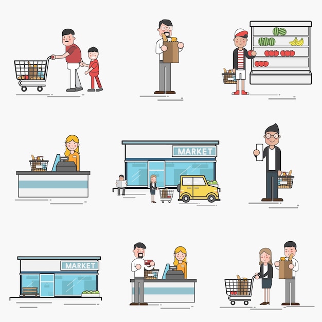 Free vector illustration set of supermarket vector