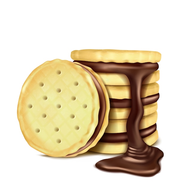 Free Vector illustration of several sandwich-cookies with chocolate filling.