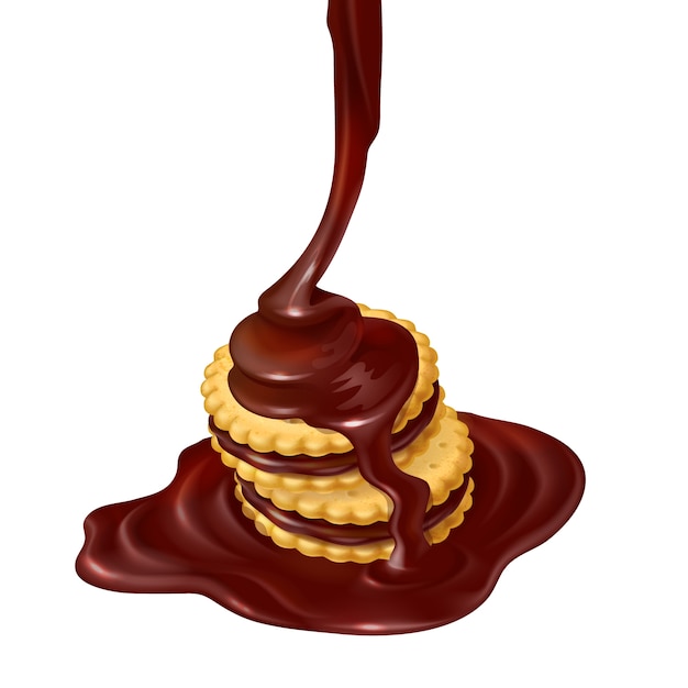 Free Vector illustration of several sandwich-cookies with chocolate filling.